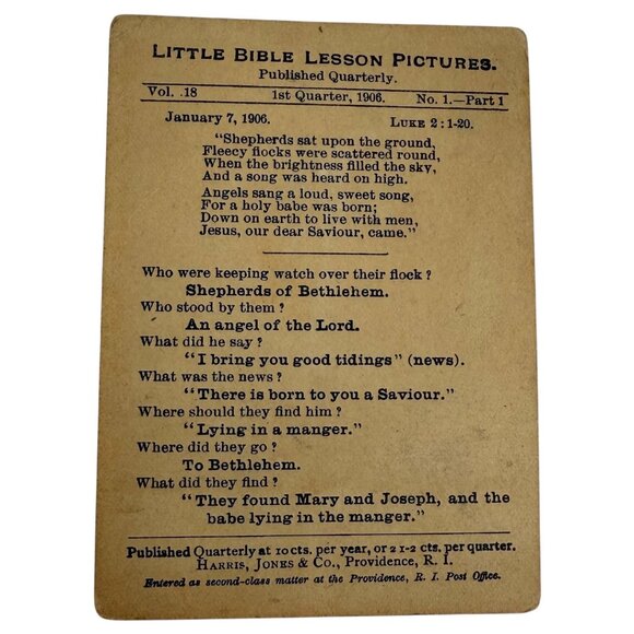 1906 Harris Jones & Co Little Bible Lesson Picture Cards Vol 18 No 1 Antique VTG - Picture 7 of 7